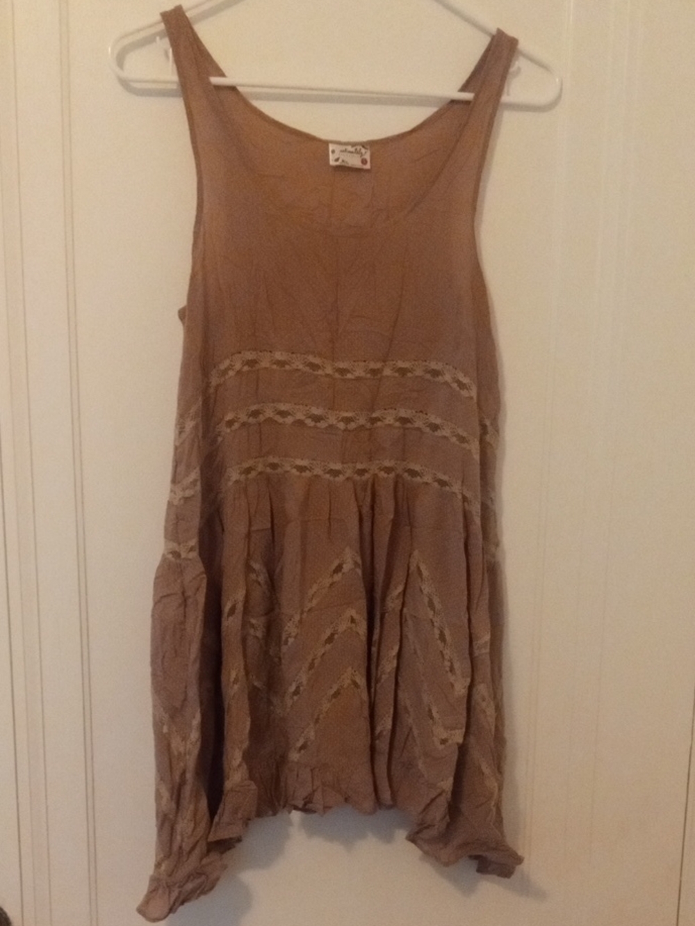 Free People Intimately Dot Voile & Lace Slip Dress beige Boho High-Low XS